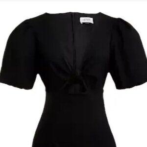 JCREW COLLECTION BLACK COTTON TWILL CUTOUT PUFF SLEEVE DRESS